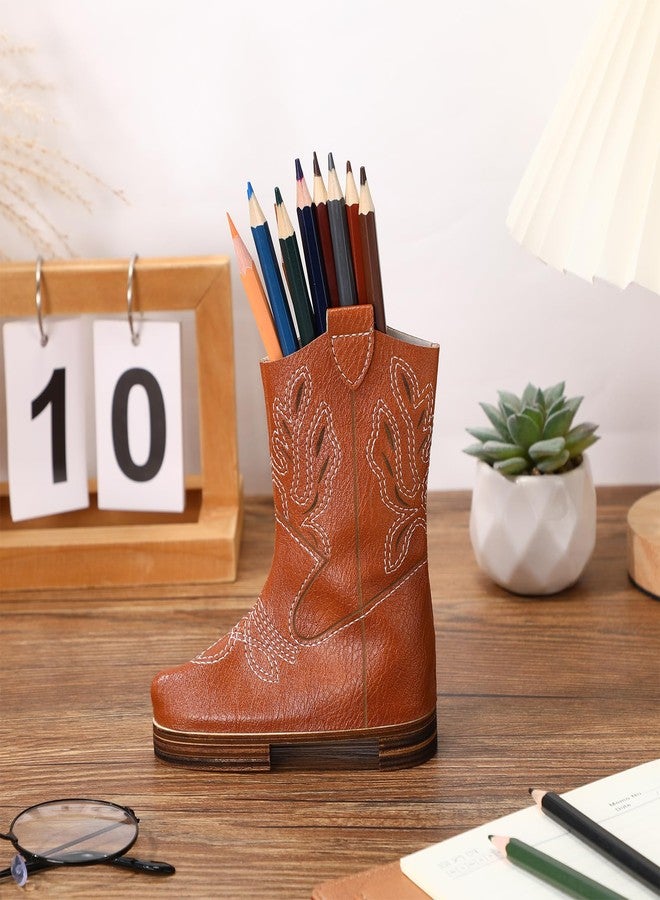Sherr Back to School Supplies 6 Inch Cowboy Boot Pencil Holder Leather Pen Holder for Desk Western Cowboy Boot Vases Makeup Brush Organizer Back to School Gift for Classroom Home Office - Image 1