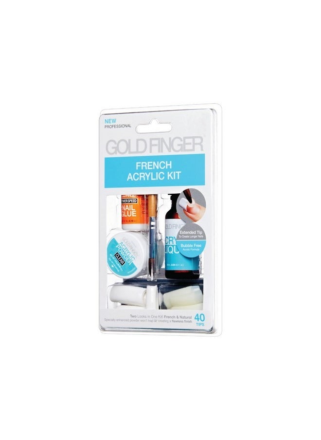 Goldfinger Professional French Acrylic Kit, Full Nail Extension System With Acrylic Clear Powder And Liquid, Essential Tools, Nail Glue Included, 40 Tips For French & Natural Styles  - Image 2