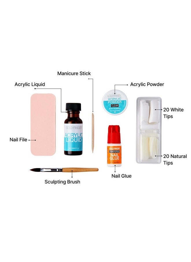 Goldfinger Professional French Acrylic Kit, Full Nail Extension System With Acrylic Clear Powder And Liquid, Essential Tools, Nail Glue Included, 40 Tips For French & Natural Styles  - Image 3