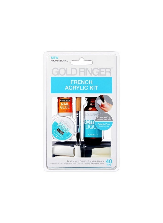 Goldfinger Professional French Acrylic Kit, Full Nail Extension System With Acrylic Clear Powder And Liquid, Essential Tools, Nail Glue Included, 40 Tips For French & Natural Styles  - Image 1