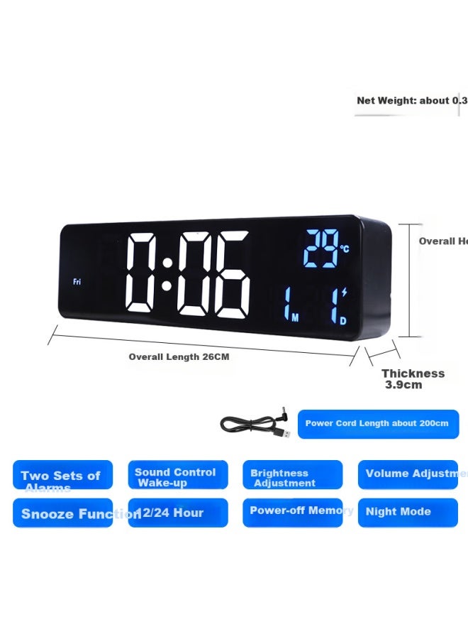 Hense Led Desktop Clock, Living Room Table Clock, Multifunctional Electronic Digital Alarm Clock, Wall-mountable, Bedroom Bedside Alarm Clock, Desktop Clock Ha6625 Black - Image 3