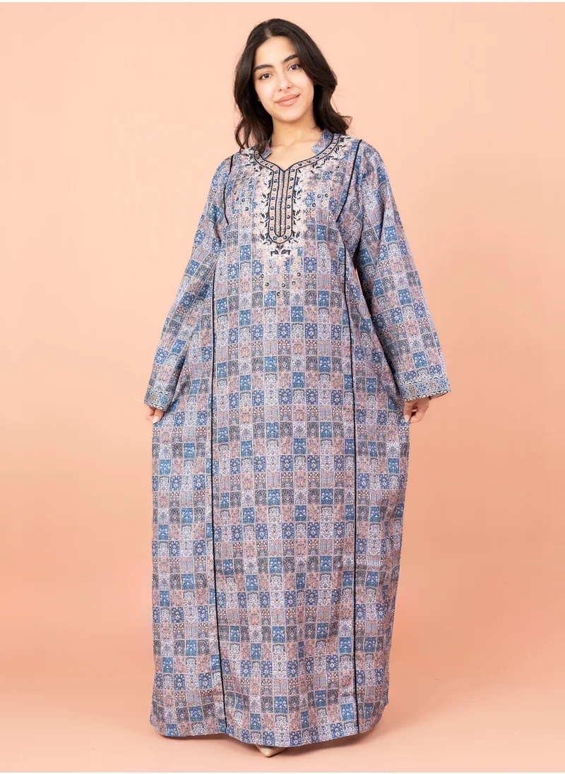 IKKXA Modern Embroidery Jalabiya IN061 Blue