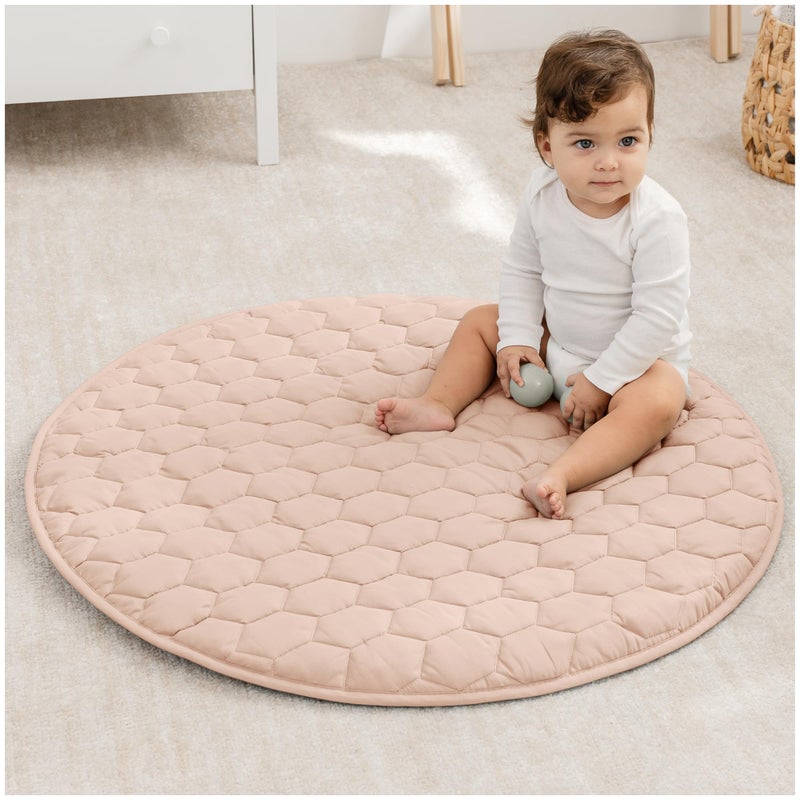 Comfy Cubs Round Kids Play Mat - Small 36 inches Soft Quilted Baby Floor Mat with Non-Slip Bottom - Plush Design for Toddlers' Playtime - Comfortable and Durable - Blush - Image 1