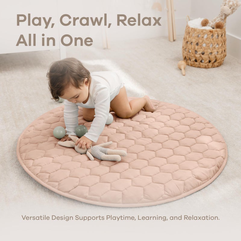 Comfy Cubs Round Kids Play Mat - Small 36 inches Soft Quilted Baby Floor Mat with Non-Slip Bottom - Plush Design for Toddlers' Playtime - Comfortable and Durable - Blush - Image 3