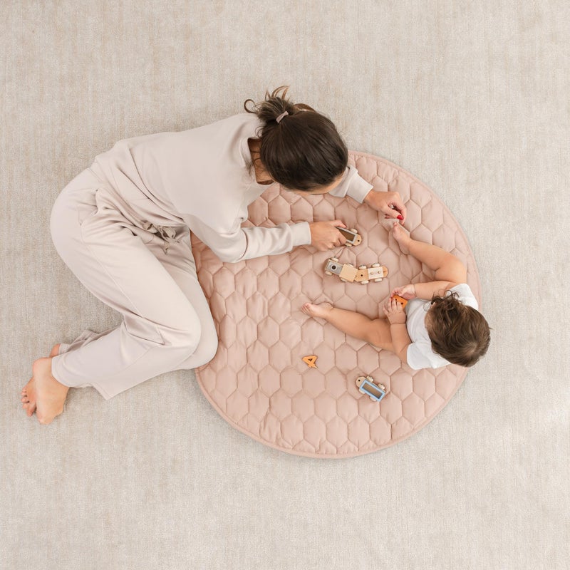 Comfy Cubs Round Kids Play Mat - Small 36 inches Soft Quilted Baby Floor Mat with Non-Slip Bottom - Plush Design for Toddlers' Playtime - Comfortable and Durable - Blush - Image 2
