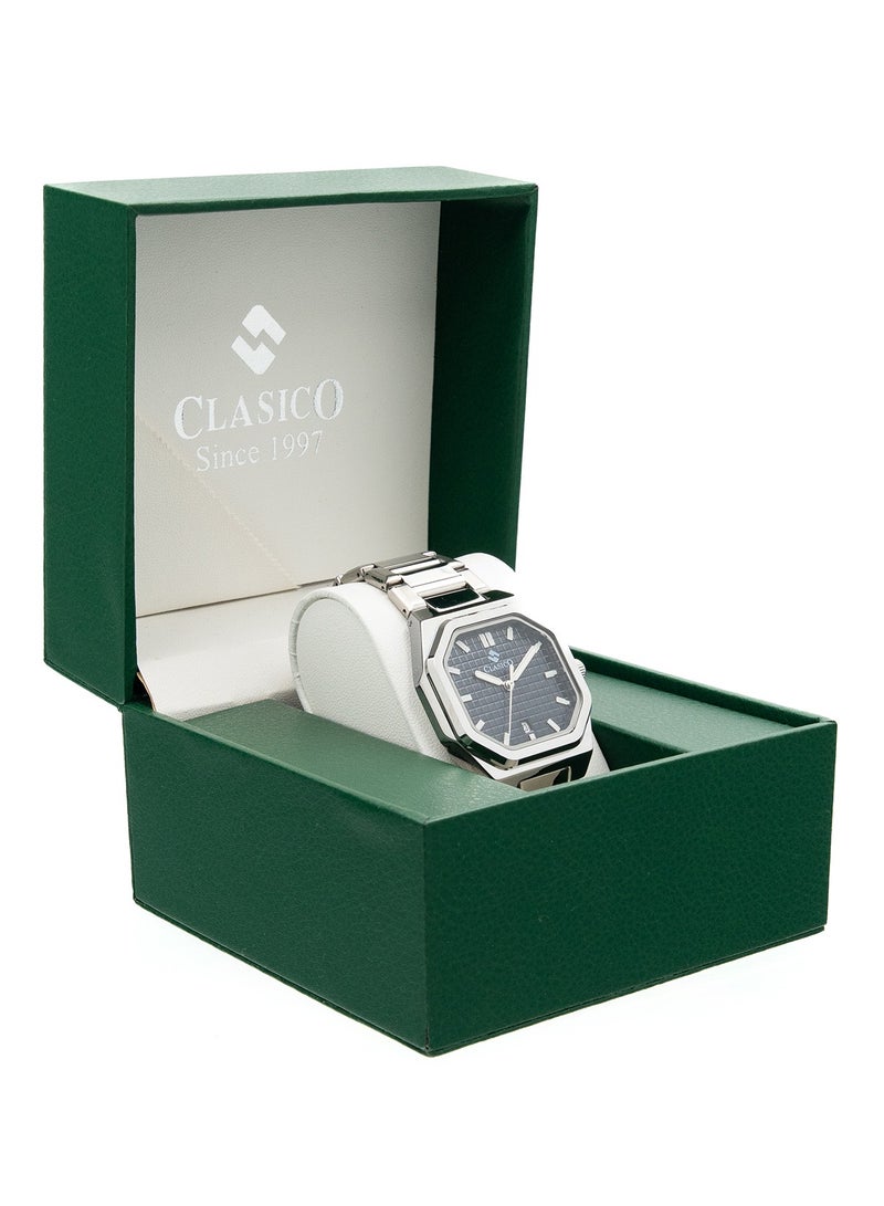 Clasico ساعة أنالوج للرجال من كورتيس مصنوعة من الفولاذ المقاوم للصدأ - قرص رمادي، عرض التاريخ، تصميم ثماني الأضلاع فاخر - Image 5