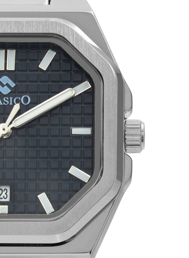 Clasico ساعة أنالوج للرجال من كورتيس مصنوعة من الفولاذ المقاوم للصدأ - قرص رمادي، عرض التاريخ، تصميم ثماني الأضلاع فاخر - Image 4