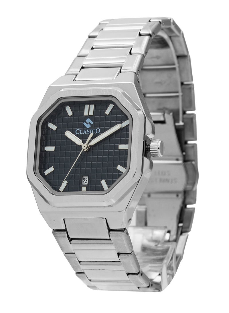 Clasico ساعة أنالوج للرجال من كورتيس مصنوعة من الفولاذ المقاوم للصدأ - قرص رمادي، عرض التاريخ، تصميم ثماني الأضلاع فاخر - Image 2