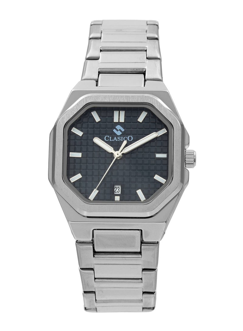 Clasico ساعة أنالوج للرجال من كورتيس مصنوعة من الفولاذ المقاوم للصدأ - قرص رمادي، عرض التاريخ، تصميم ثماني الأضلاع فاخر - Image 1