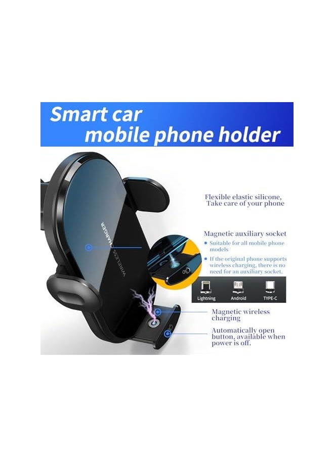 Zaboon - Wireless Car Charger 15W Fast Charge Automatic Clamping Mobile Phone Holder Air Outlet Holder Suitable For Iphone11 15 Android Type C Mobile Phones Etc. Equipped With Car Bluetooth Socket - Image 1