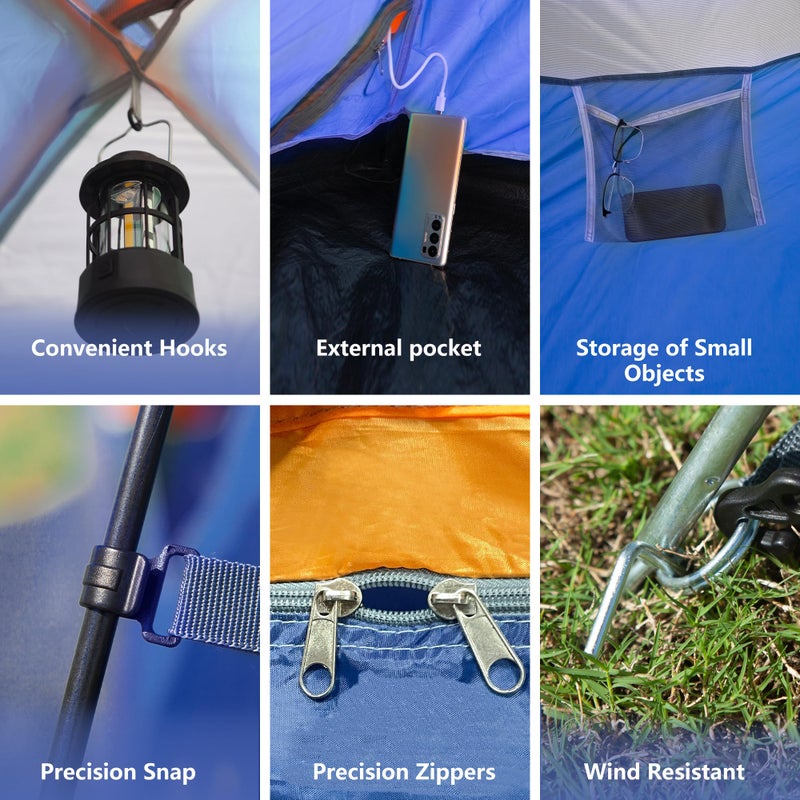 ASFANES 2 Person Waterproof Tents for Camping Easy Setup Outdoor Portable Backyard Camping Tents Suitable for Car, Backpacking, Hiking, Picnic or Fishing, Navy Blue - Image 5
