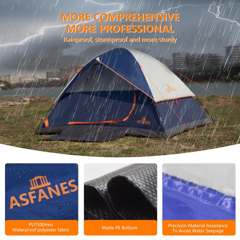 ASFANES 2 Person Waterproof Tents for Camping Easy Setup Outdoor Portable Backyard Camping Tents Suitable for Car, Backpacking, Hiking, Picnic or Fishing, Navy Blue - Image 3