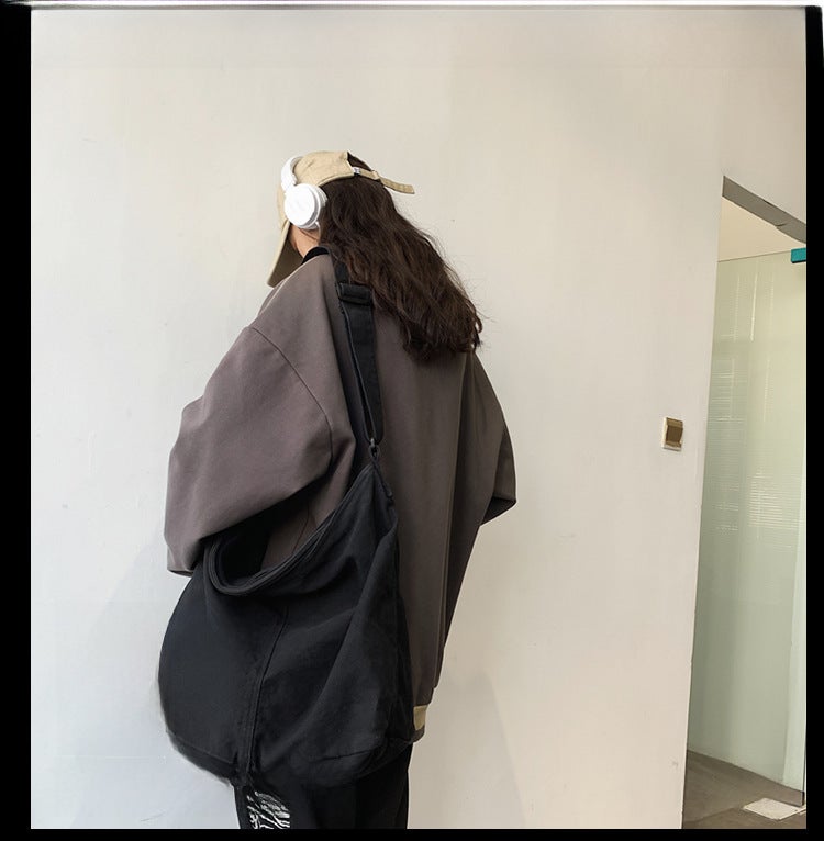 Japanese And Korean Simple Lazy Style Literary Washed Canvas Bag Large Capacity Crossbody Bag Student Shoulder Bag Casual Shopping Bag - Image 4