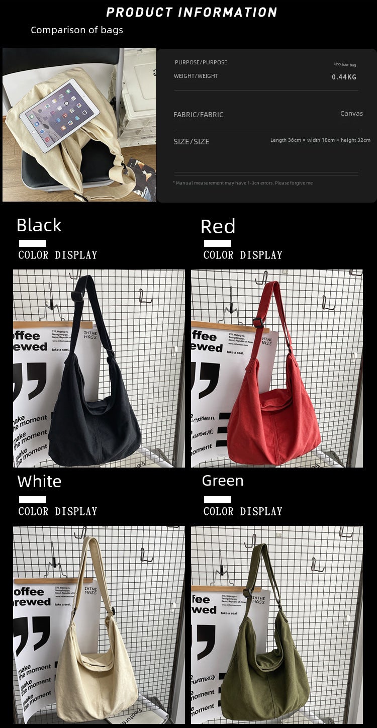 Japanese And Korean Simple Lazy Style Literary Washed Canvas Bag Large Capacity Crossbody Bag Student Shoulder Bag Casual Shopping Bag - Image 3