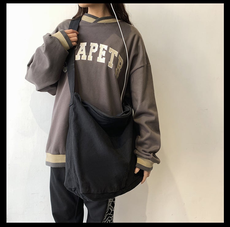 Japanese And Korean Simple Lazy Style Literary Washed Canvas Bag Large Capacity Crossbody Bag Student Shoulder Bag Casual Shopping Bag - Image 5