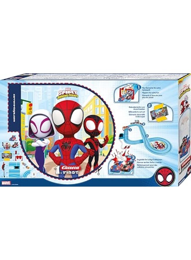 كاريرا فيرست RC مضمار سباق "سبايدي – انطلق يا سبايدي!" – موديل 20063050 | مضمار بطول 2.9 متر قابل للتوسيع | سيارات مرخصة من مارفل بمقياس 1:50 | لعبة سباق كهربائية ثنائية التحكم عن بعد للأطفال من عمر 3 سنوات فما فوق وللكبار - Image 3