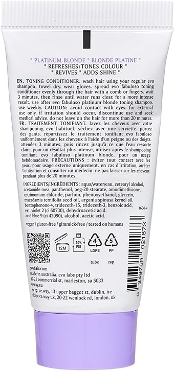 Evo Fabuloso Platinum Blonde Toning Conditioner Conditioner for ColourTreated Hair Helps Maintain Depth Tone Shine Travel Size 30ml 101floz - Image 4