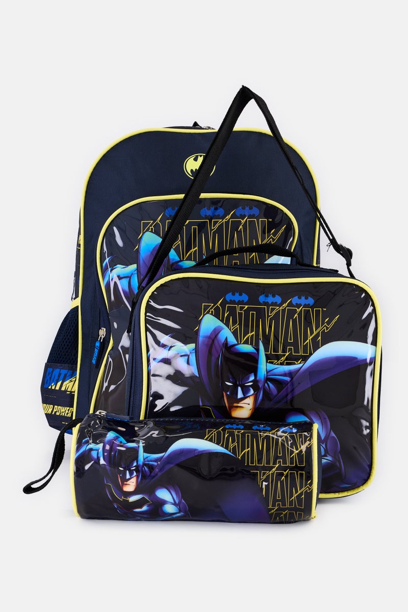 Warner Bros حقيبة ظهر باتمان للأطفال الأولاد 3 في 1 مع حقيبة غداء وعلبة أقلام، متعددة الألوان - Image 1