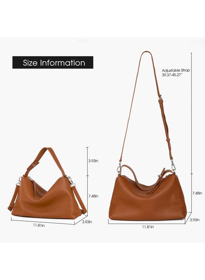 DONNAIN Premium Full-Grained Leather Crossbody Bags for Women, Slouchy Shoulder Bag with Adjustable Strap and Tote Handbag, Brown, Small - Image 3