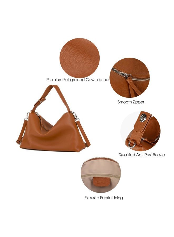 DONNAIN Premium Full-Grained Leather Crossbody Bags for Women, Slouchy Shoulder Bag with Adjustable Strap and Tote Handbag, Brown, Small - Image 5
