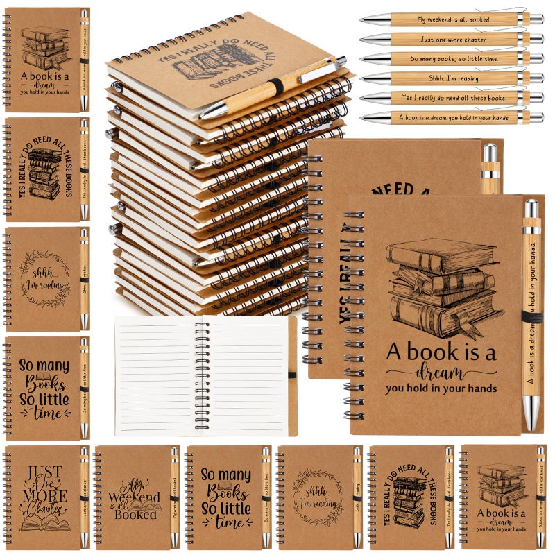 Thenshop 12 Sets Book Lover Gift Include Librarian Inspirational Spiral Notebook Pen Bulk Book Club Gift Reading Journal for Reader Teacher Women Library Lovers' Day (Brown) - Image 1