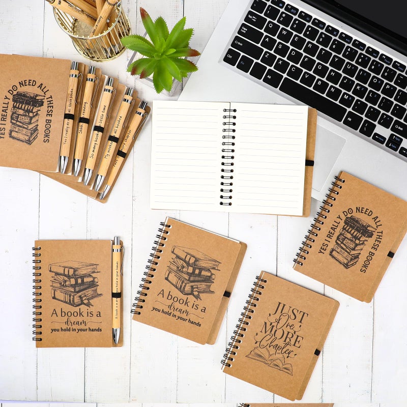 Thenshop 12 Sets Book Lover Gift Include Librarian Inspirational Spiral Notebook Pen Bulk Book Club Gift Reading Journal for Reader Teacher Women Library Lovers' Day (Brown) - Image 4