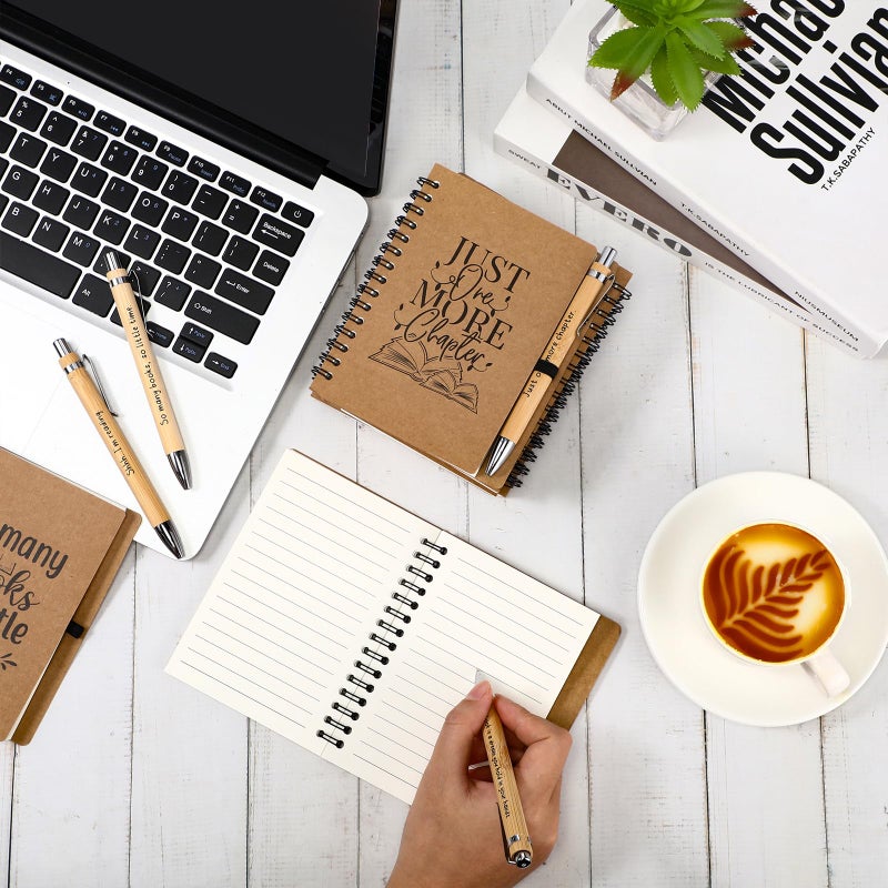 Thenshop 12 Sets Book Lover Gift Include Librarian Inspirational Spiral Notebook Pen Bulk Book Club Gift Reading Journal for Reader Teacher Women Library Lovers' Day (Brown) - Image 5