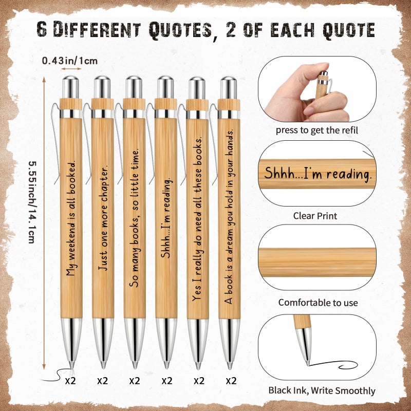 Thenshop 12 Sets Book Lover Gift Include Librarian Inspirational Spiral Notebook Pen Bulk Book Club Gift Reading Journal for Reader Teacher Women Library Lovers' Day (Brown) - Image 3
