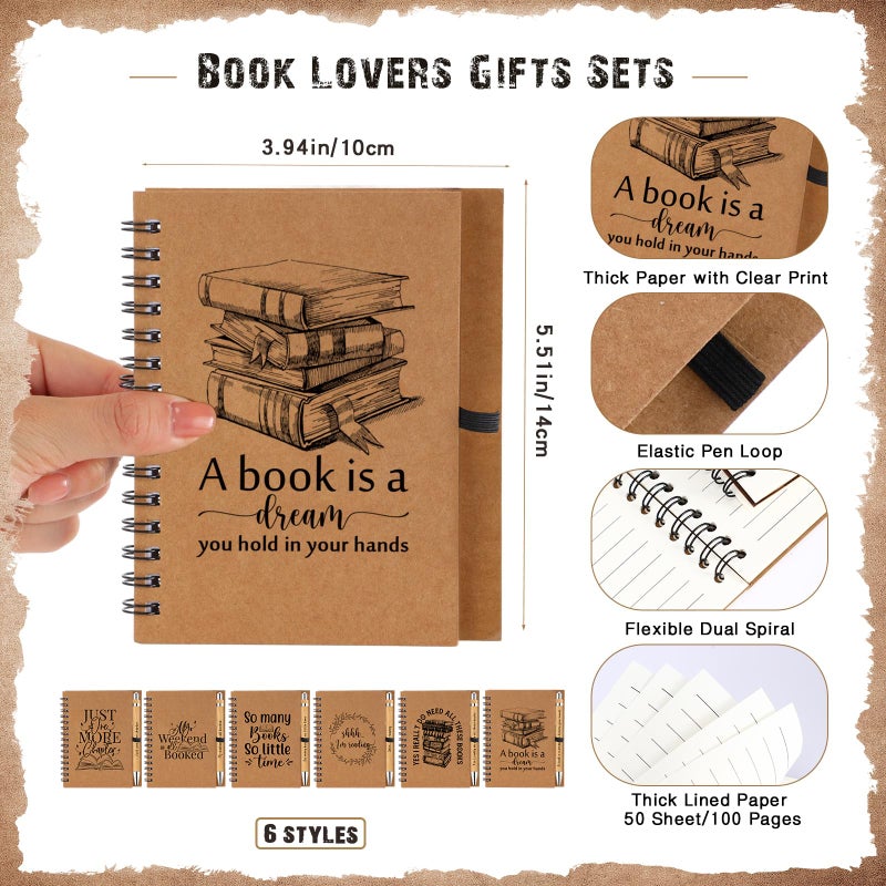 Thenshop 12 Sets Book Lover Gift Include Librarian Inspirational Spiral Notebook Pen Bulk Book Club Gift Reading Journal for Reader Teacher Women Library Lovers' Day (Brown) - Image 2