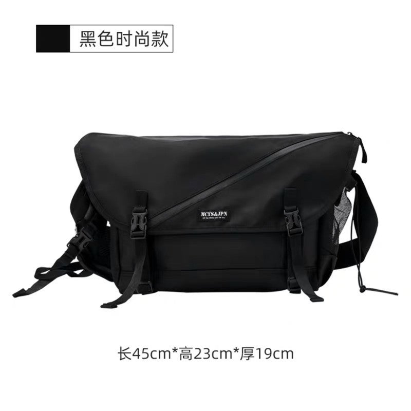 Youth Tooling Bag Fashionable Japanese Crossbody Bag Mens Youth Satchel Large Capacity Street Photograph Fashionable Shoulder Casual Bag112# large black with logo 112# large black with logo 