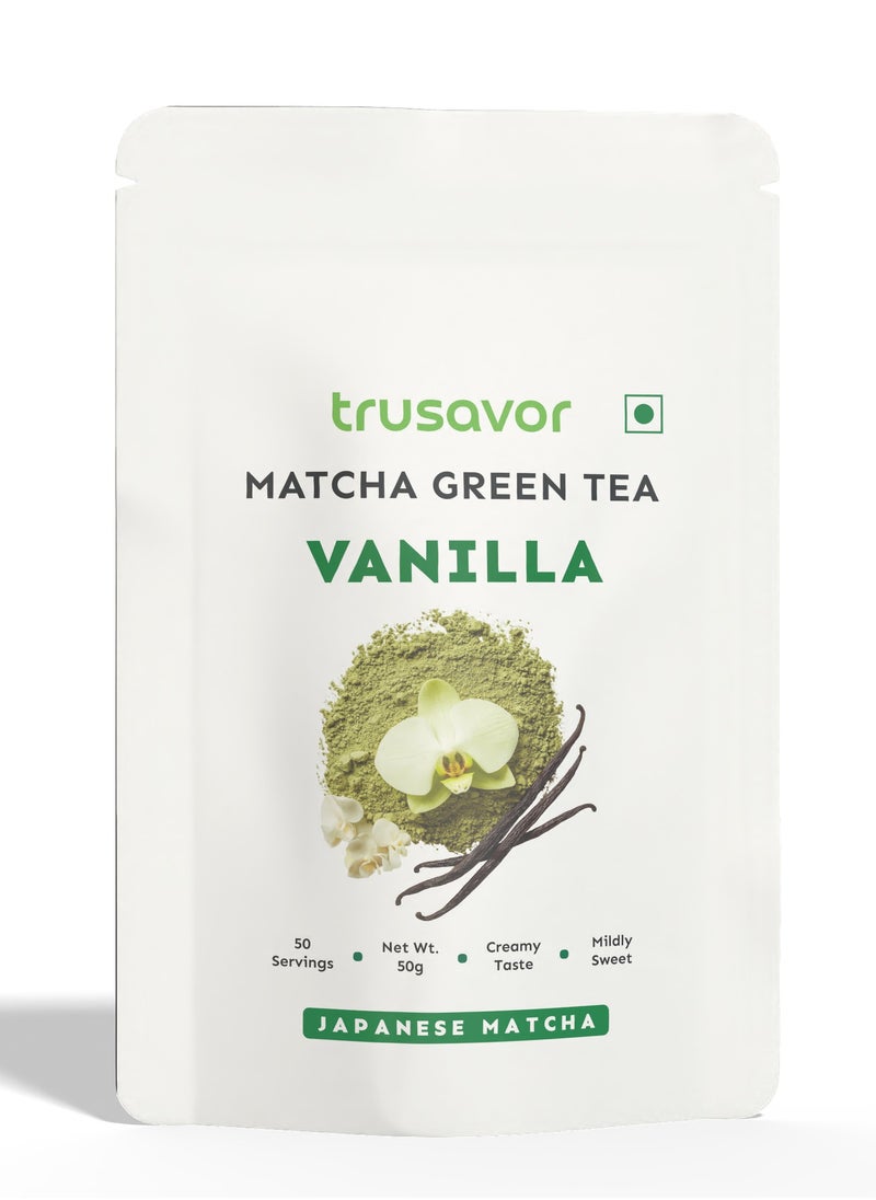Trusavor Vanilla Matcha Green Tea Powder, 50g, Premium Japanese, Sweet Creamy Finish  - Image 1