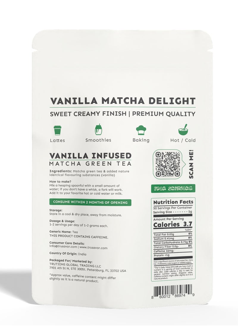 Trusavor Vanilla Matcha Green Tea Powder, 50g, Premium Japanese, Sweet Creamy Finish  - Image 2