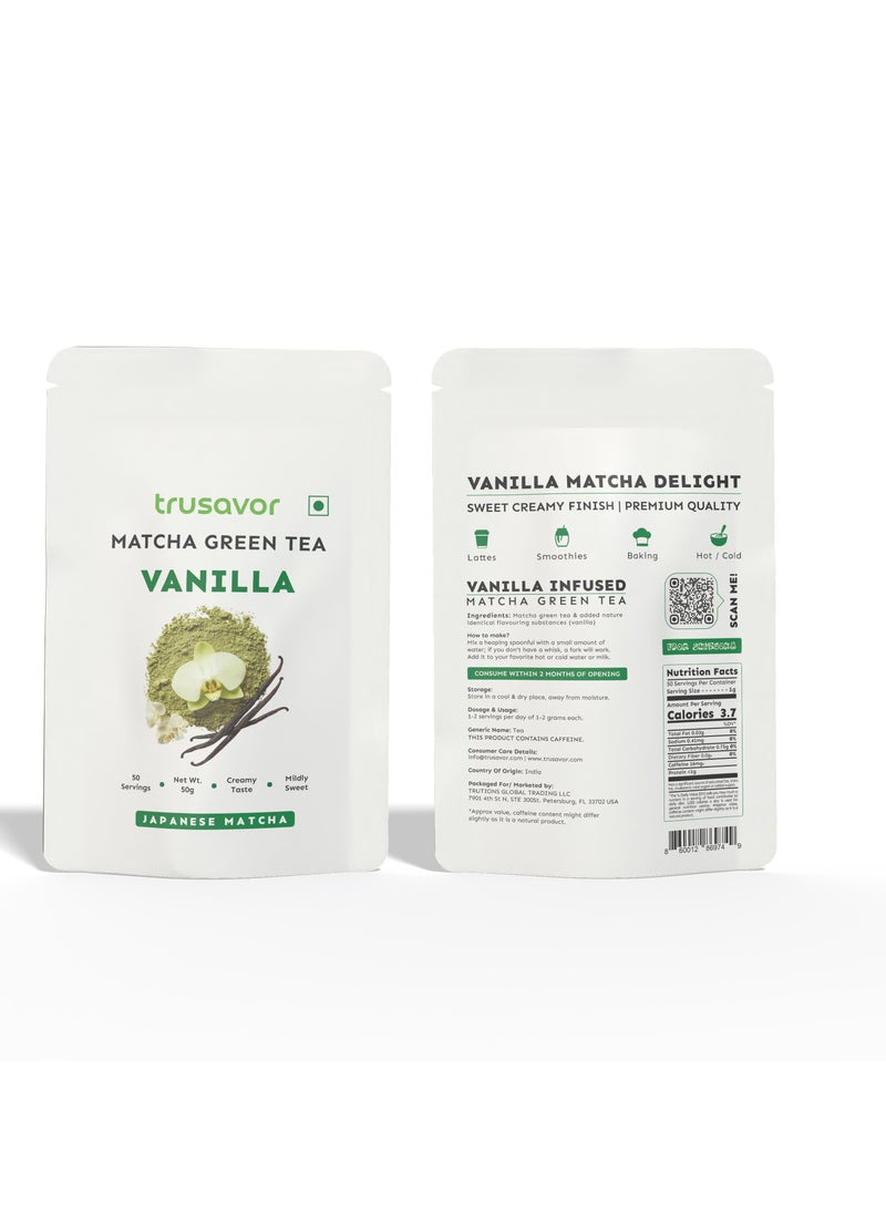 Trusavor Vanilla Matcha Green Tea Powder, 50g, Premium Japanese, Sweet Creamy Finish  - Image 3