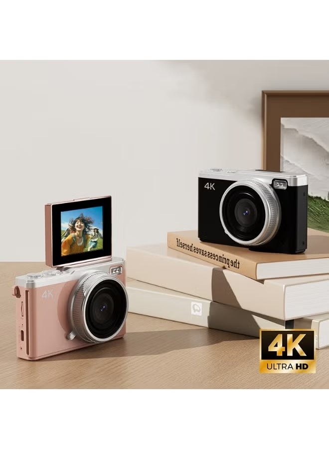 ZONBON 4K Digital Camera, 64MP Vlogging Cameras, 16X Autofocus Point and Shoot Digital Camera with 2.4in 180°Flip Screen, Compact Vlog Travel Camara with 64G TF Card for Photography, Pink - Image 3