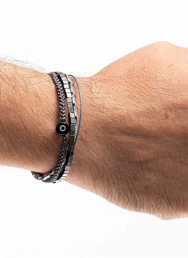 كريسوستوموس Handmade Multiline Adjustable Bracelet for Men with Multi-Line Design and Natural Grey Square Hematite