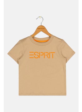 Kids Boy Crew Neck Short Sleeves Brand Logo T-Shirt, Khaki