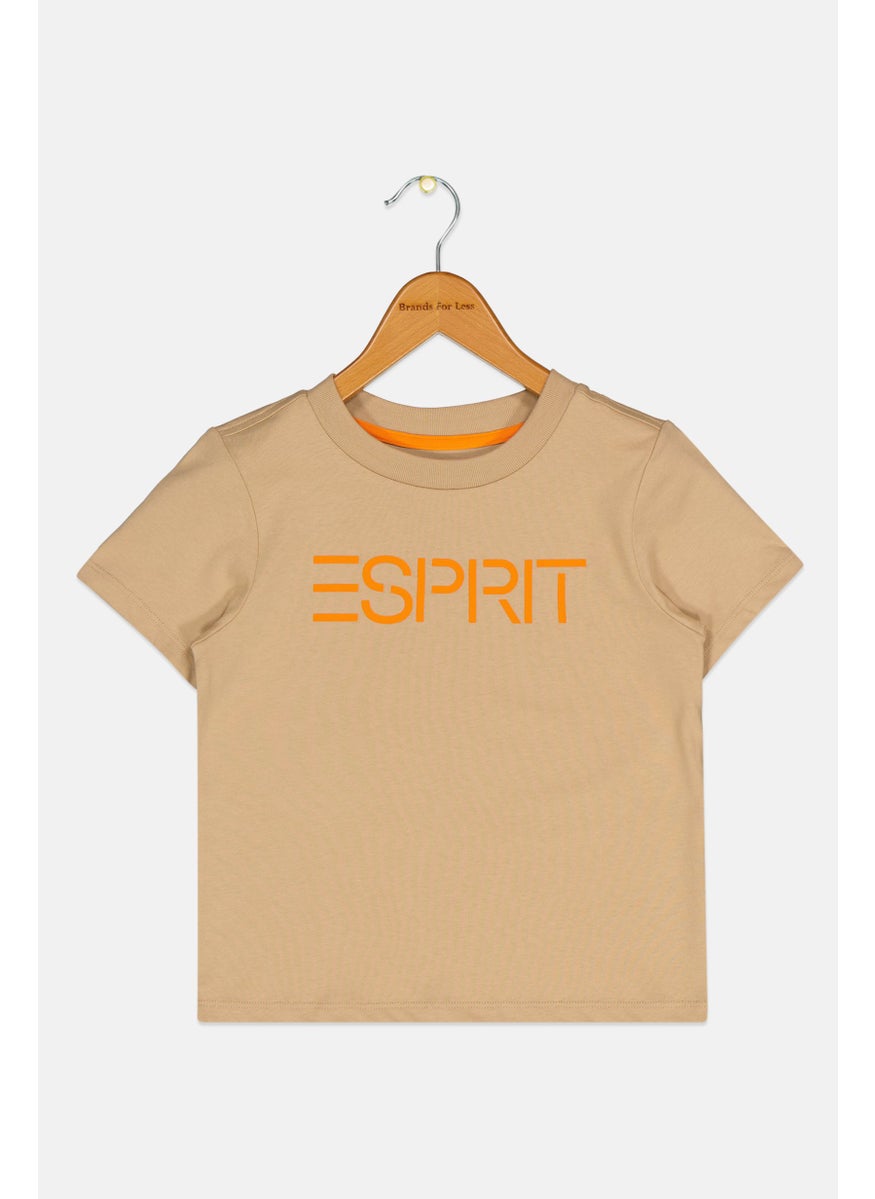 ESPRIT - Kids Boy Crew Neck Short Sleeves Brand Logo T-Shirt, Khaki - Image 1