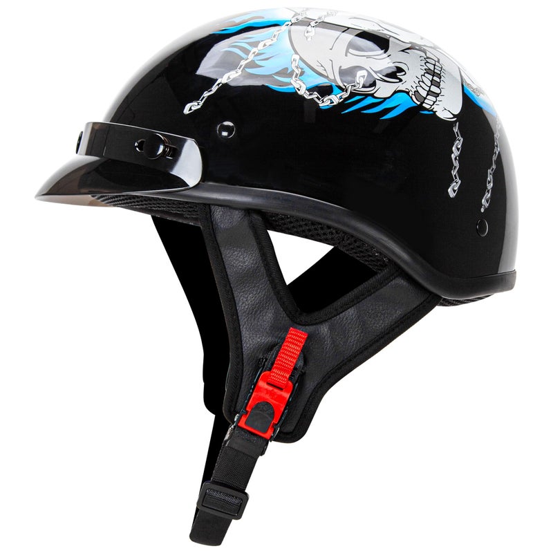 Cartman Cruiser Scooter Motorcycle Half Face Helmet, Blue Skull Graphics, DOT Approved for Bike Scooter ATV UTV Chopper, Large - Image 1