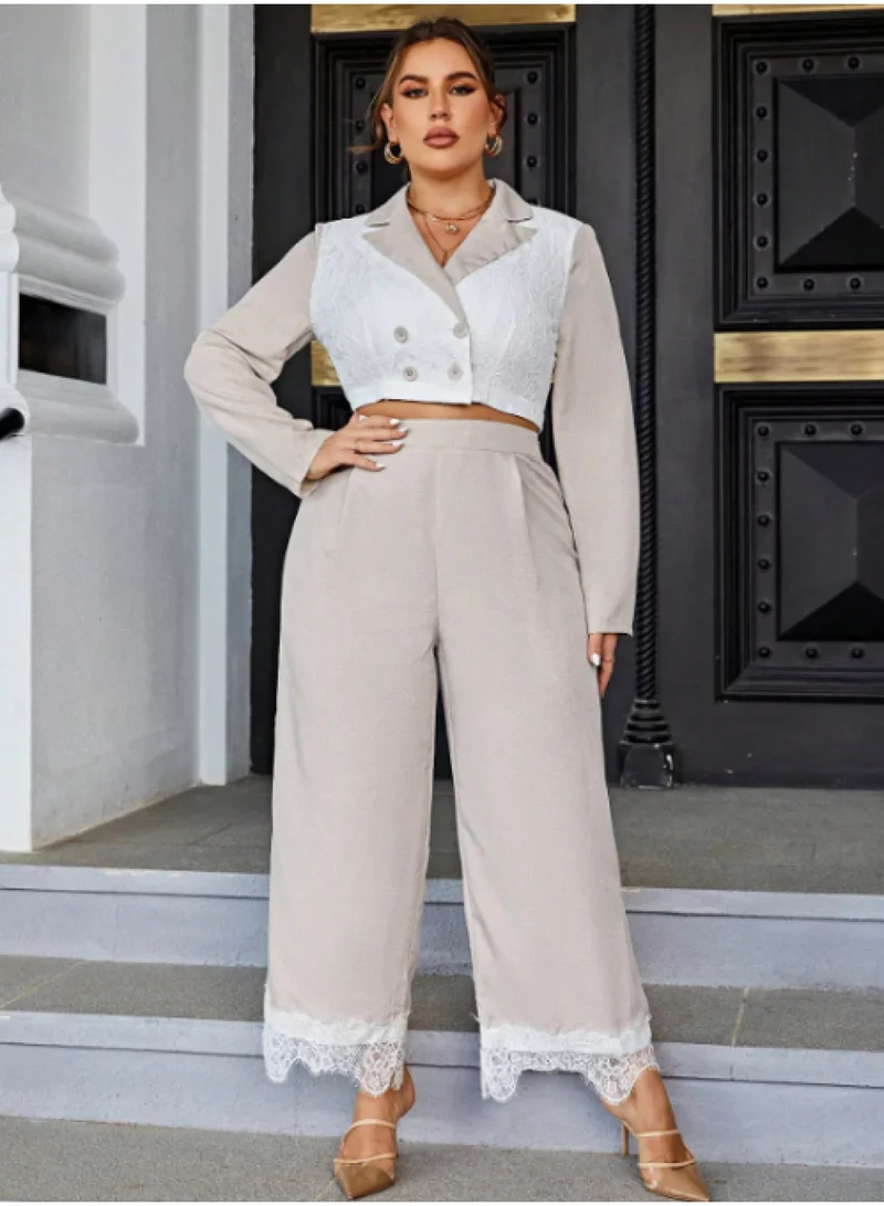 SIMPLEE The plus size two-piece set is a fashionable matching top and bottom, suitable for curvaceous women