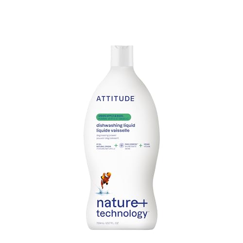 ATTITUDE Dish Soap EWG Verified PlantBased Vegan Dishwashing Liquid Naturally Derived Green Apple and Basil Scent 237 Fl Oz