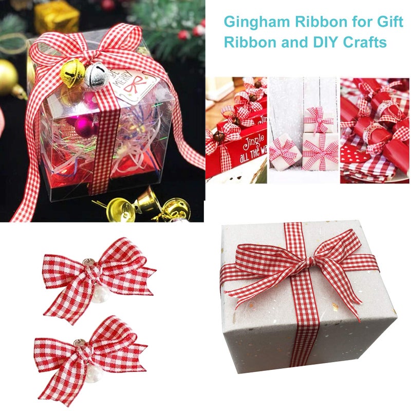 DAYEDZ 2 Pack 5/8" Black and White Gingham Ribbon + Red and White Buffalo Check Ribbon, 50 Yards for Party Craft Decoration, 5/8 Inch Polyester Woven Edge Roll for Hair Accessories Craft and Gift Wrapping - Image 4