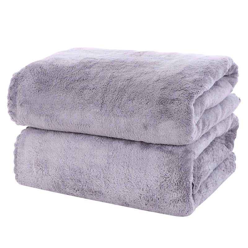 MOONQUEEN 2 Pack Premium Bath Towel Set Quick Drying Microfiber Coral Velvet Highly Absorbent Towels Multipurpose Use as Bath Fitness Bathroom Shower Sports Yoga Towel Grey
