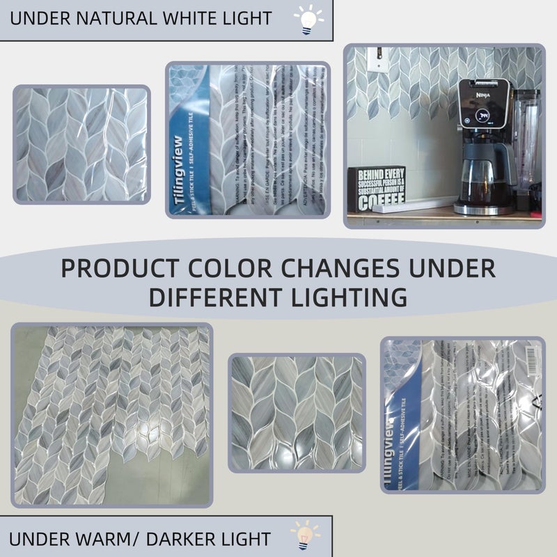 Tilingview 10 Pcs Vinyl Leaf Peel and Stick Tile for Kitchen Backsplash, Premium Self-Adhesive Tiles Plastic Wall Stickers Art Mosaics (Blue Gray) - Image 4