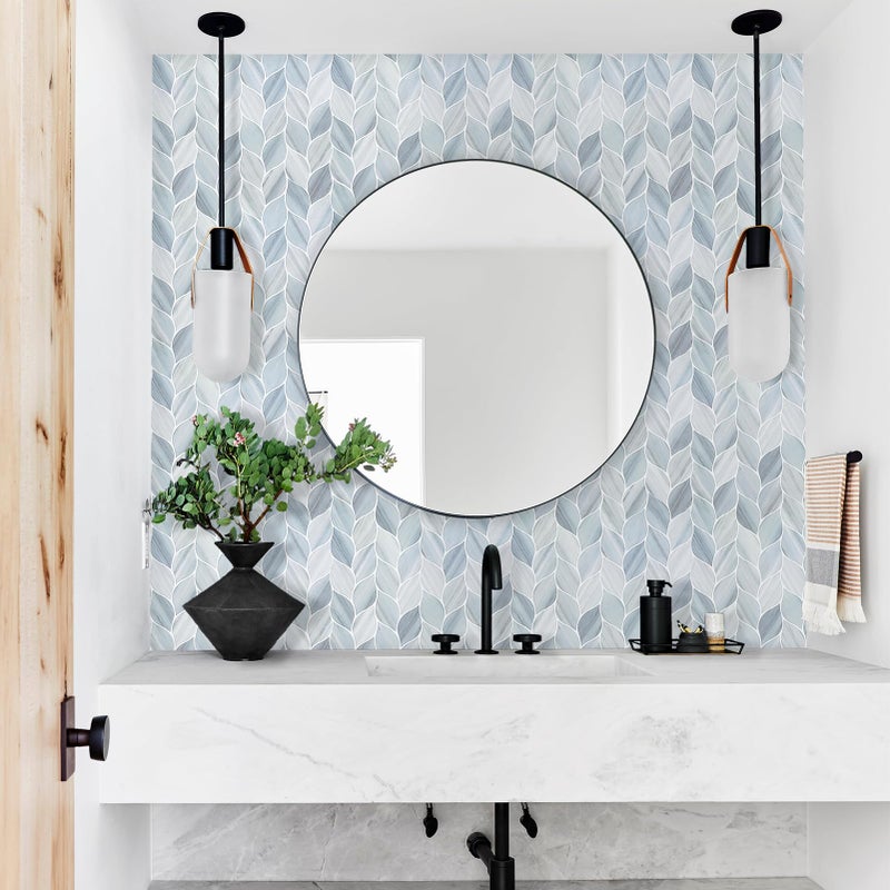 Tilingview 10 Pcs Vinyl Leaf Peel and Stick Tile for Kitchen Backsplash, Premium Self-Adhesive Tiles Plastic Wall Stickers Art Mosaics (Blue Gray) - Image 2