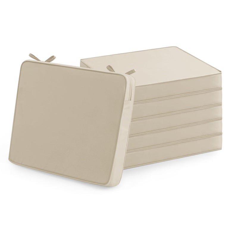 Summsun Outdoor Chair Cushions Set of 6: Waterproof & Fade Resistant Seat Cushion for Patio Furniture - 19 x 19 x 2 Inch Chair Pads with Ties and Hidden Zipper - Patio Chair Cushion Replacement, Beige - Image 1