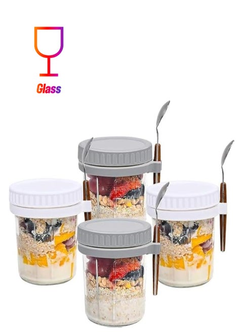 Mason Jars for Overnight Oats: 4 Pack Overnight Oats Containers with Lids and Spoons - 16 oz Glass Food Storage Containers for Milk, Cereal, Fruit - Oatmeal Jars/Canning Jars