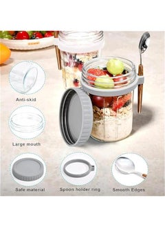 HOOKOR Mason Jars for Overnight Oats: 4 Pack Overnight Oats Containers with Lids and Spoons - 16 oz Glass Food Storage Containers for Milk, Cereal, Fruit - Oatmeal Jars/Canning Jars  - Image 4