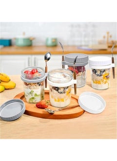 HOOKOR Mason Jars for Overnight Oats: 4 Pack Overnight Oats Containers with Lids and Spoons - 16 oz Glass Food Storage Containers for Milk, Cereal, Fruit - Oatmeal Jars/Canning Jars  - Image 3