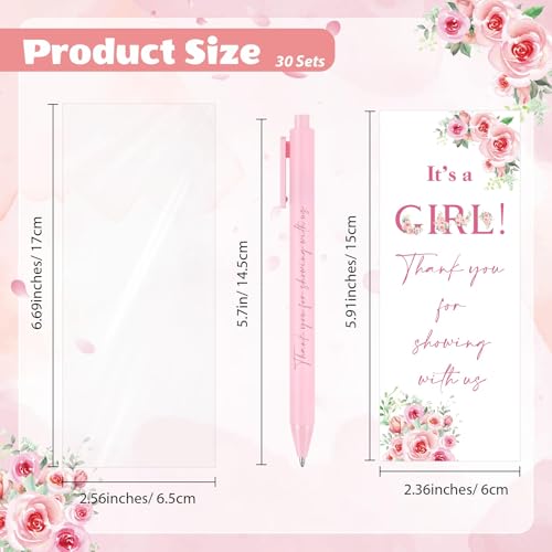 Stuffygreenus 30 Sets It's a Girl Pens for Guests Girl Party Favors Retractable Ballpoint Pen with Bookmarks Black Ink Gender Reveal Souvenirs Prizes Supplies - Image 2
