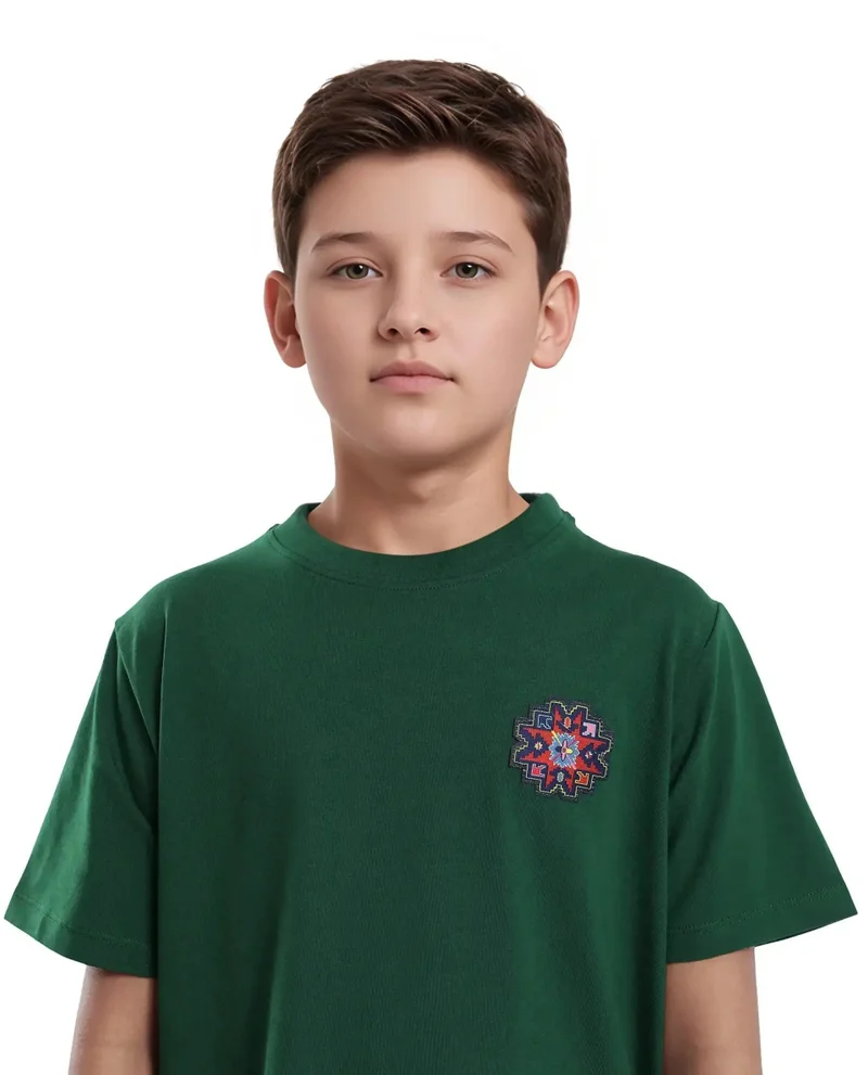 رير ونز Rare Ones Kids Orio Dark Green Cotton Blend Half Sleeve Printed Regular Fit T-Shirt